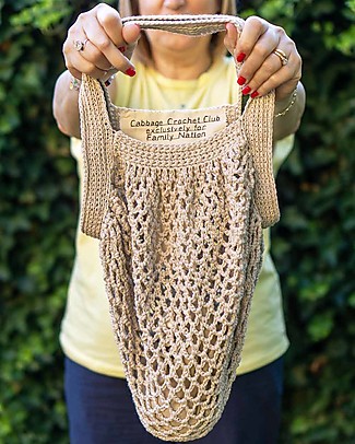 Cabbage Crochet Club per Family Nation Borsa Everyday Ecru con Nastro Gros Verde - 100% Fatto a mano con filati reciclati Borse Shopper