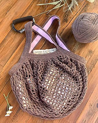 Cabbage Crochet Club per Family Nation Borsa Everyday Malva con Nastro Gros Rosa - 100% Fatto a mano con filati reciclati Borse Shopper