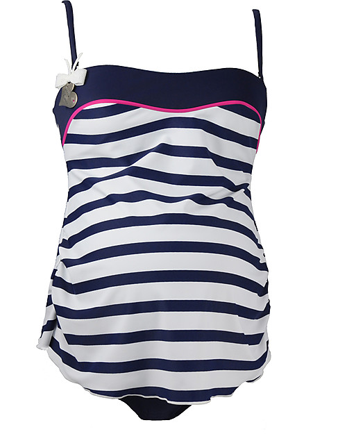 Cache Coeur Marina, Costume da Bagno Tankini Premaman - Righe bianche e blu Costumi Interi