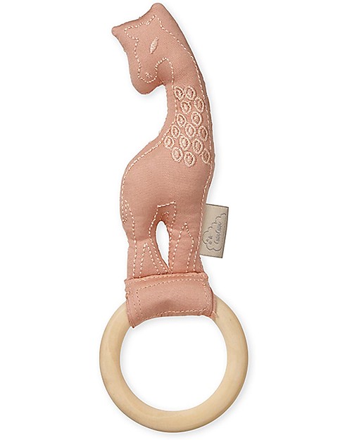 Camcam Copenhagen Sonaglio Giraffa, Blush - Giraffa in stoffa con manico in legno Sonagli