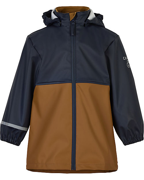 Celavi Giacca Impermeabile con Cappuccio - Blu e Marrone - 100% Poliestere Riciclato Impermeabili