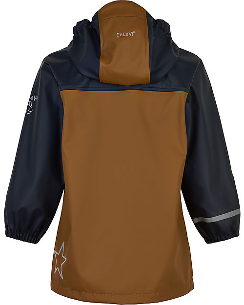 Celavi Giacca Impermeabile con Cappuccio - Blu e Marrone - 100% Poliestere Riciclato Impermeabili