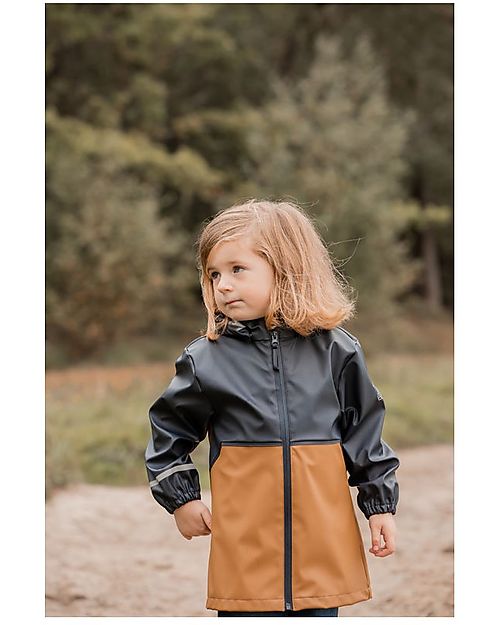 Celavi Giacca Impermeabile con Cappuccio - Blu e Marrone - 100% Poliestere Riciclato Impermeabili