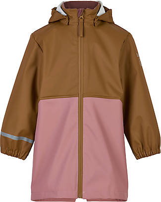 Celavi Giacca Impermeabile con Cappuccio - Rosa e Marrone - 100% Poliestere Riciclato Impermeabili