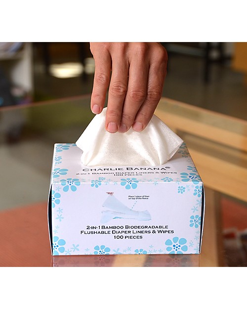 Charlie Banana 100 Salviettine Multiuso in Fibra di Bambù - Perfette come veli raccogli pupù per pannolini lavabili! Pannolini Lavabili
