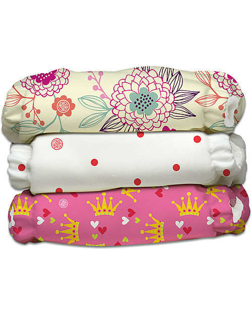 Charlie Banana Set di 3 Pannolini Lavabile Pocket All in One con 6 Inserti Deluxe in Microfibra, Queen - Taglia Unica da 0 a 30 mesi Pannolini Lavabili