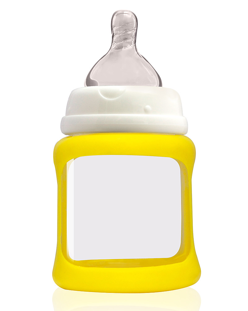 Cherub Baby Biberon Wide Neck in Vetro 150 ml, Cambia Colore, Giallo - Anti- colica, tettarella 0-3 mesi unisex (bambini)