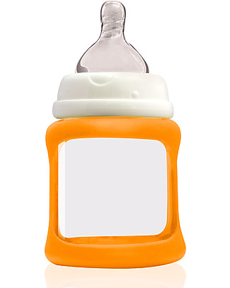 Cherub Baby Colour Change Glass Baby Bottle Wide Neck 150 ml, Orange – Anti-colic, 0-3 months teat Glass Baby Bottles