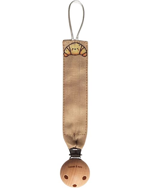 Chewies&more Clip Portaciuccio in Lino - Anello in Silicone Alimentare - Croissant Catenelle Portaciuccio