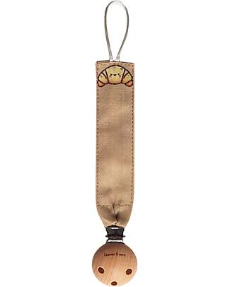 Chewies&more Clip Portaciuccio in Lino - Anello in Silicone Alimentare - Croissant Catenelle Portaciuccio