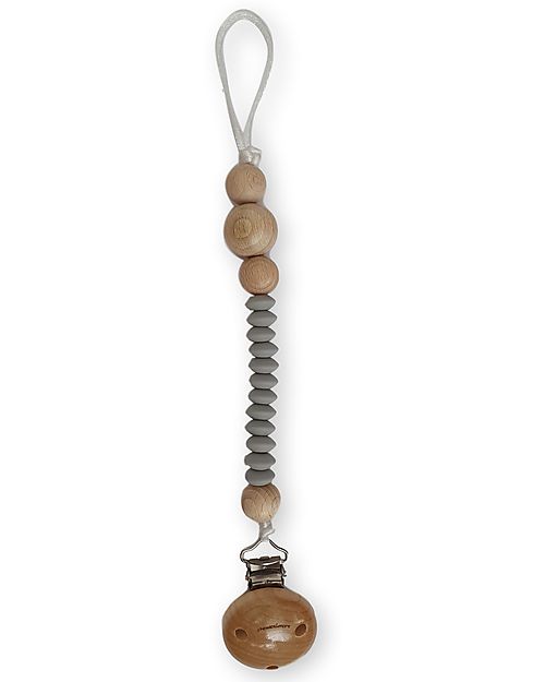 Chewies&more Clip Portaciuccio in Silicone - con Perline - Grigio Chiaro Catenelle Portaciuccio