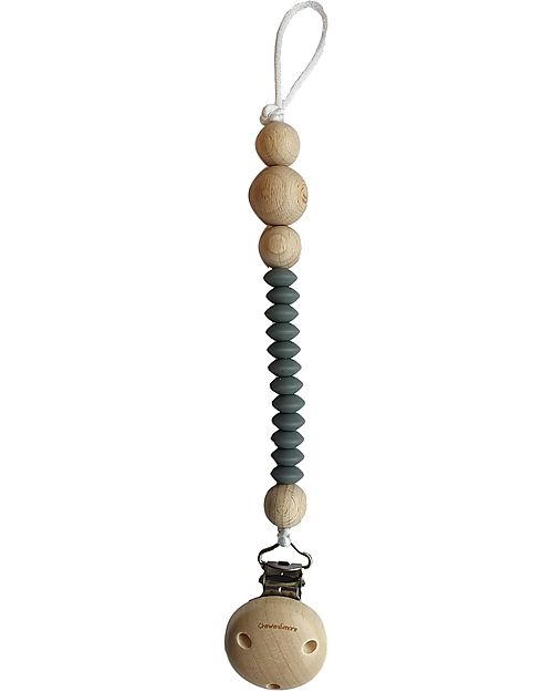 Chewies&more Clip Portaciuccio in Silicone - con Perline - Grigio Scuro Catenelle Portaciuccio