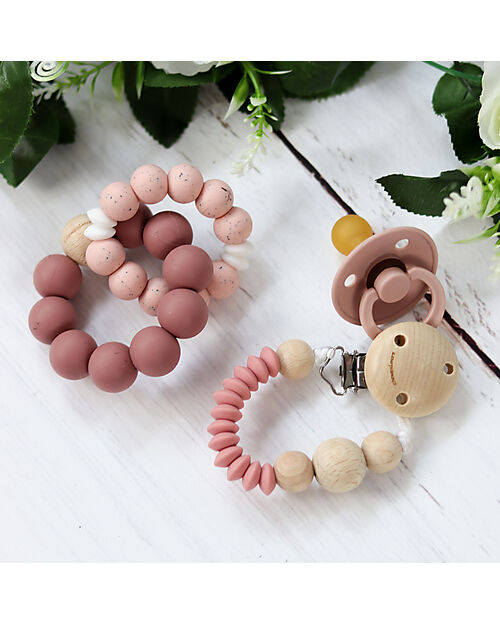 Chewies&more Clip Portaciuccio in Silicone - con Perline - New Rose Catenelle Portaciuccio