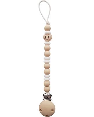 Chewies&more Clip Portaciuccio in Silicone - Massaggiagengive - Beige - Collezione Sweet Heart Catenelle Portaciuccio