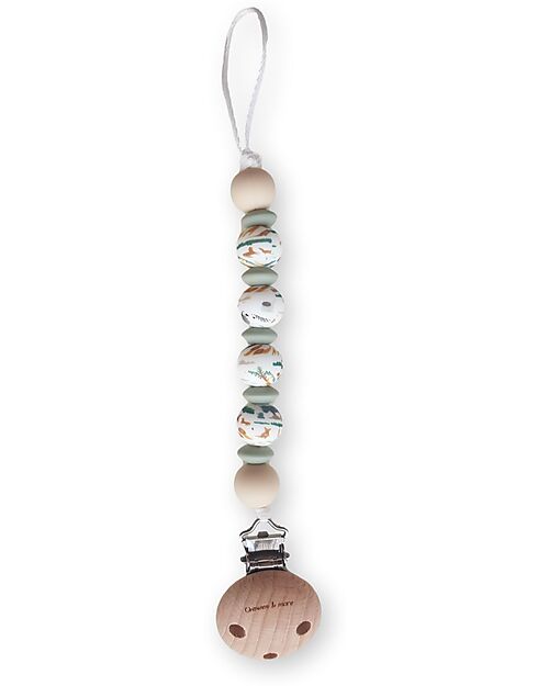 Chewies&more Clip Portaciuccio in Silicone - Massaggiagengive - con Perline - Zoo Catenelle Portaciuccio