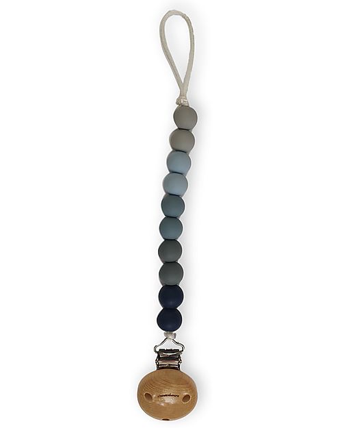 Chewies&more Clip Portaciuccio in Silicone - Massaggiagengive - Leaf - Perline Ombre Blu Catenelle Portaciuccio