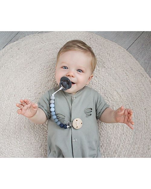 Chewies&more Clip Portaciuccio in Silicone - Massaggiagengive - Leaf - Perline Ombre Blu Catenelle Portaciuccio