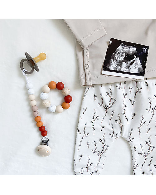 Chewies&more Clip Portaciuccio in Silicone - Massaggiagengive - Leaf - Perline Ombre Clay Catenelle Portaciuccio