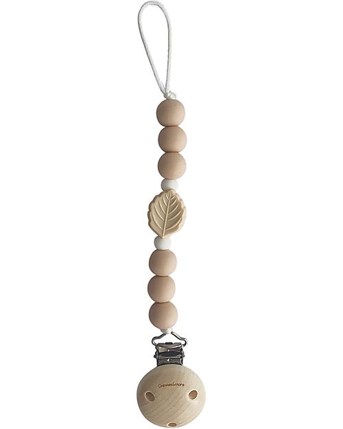 Chewies&more Clip Portaciuccio in Silicone - Massaggiagengive - Leaf - Perline Pale Pink Catenelle Portaciuccio