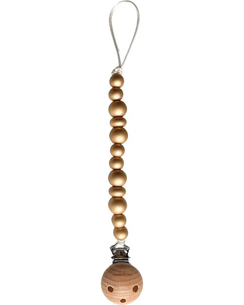 Chewies&more Clip Portaciuccio in Silicone - Massaggiagengive - Oro - Collezione Blushing Catenelle Portaciuccio