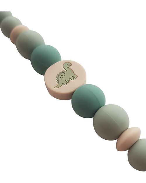 Chewies&more Clip Portaciuccio in Silicone - Massaggiagengive - Verde Acqua - Collezione Dino Catenelle Portaciuccio
