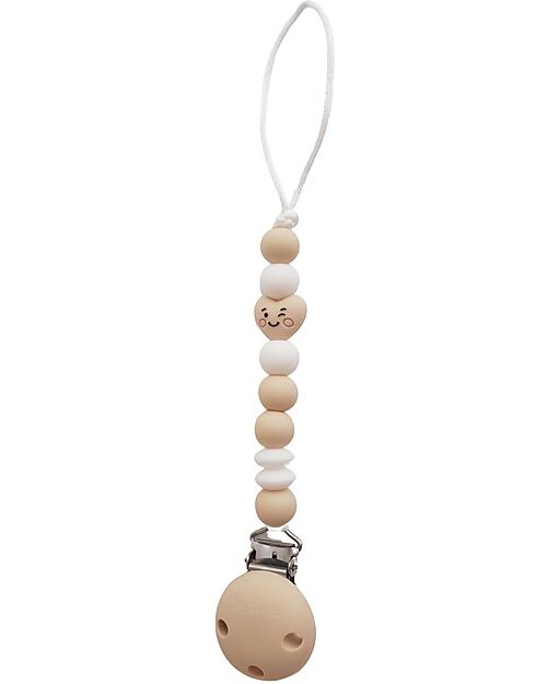 Chewies&more Clip Portaciuccio New Born in Silicone - Massaggiagengive - Beige - Collezione Sweet Heart Catenelle Portaciuccio