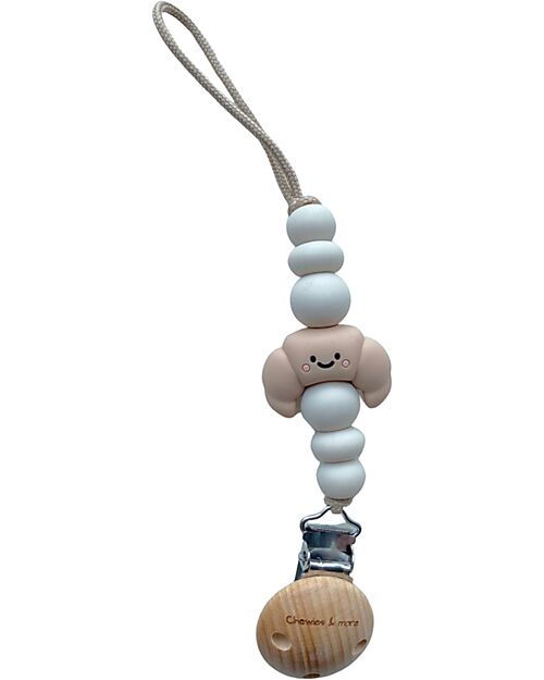 Chewies&more Clip Portaciuccio New Born in Silicone - Massaggiagengive - Bianco - Collezione Croissant Catenelle Portaciuccio