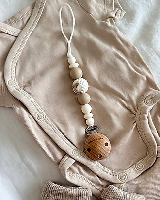 Chewies&more Clip Portaciuccio New Born in Silicone - Massaggiagengive - Bianco - Collezione Sheep Catenelle Portaciuccio