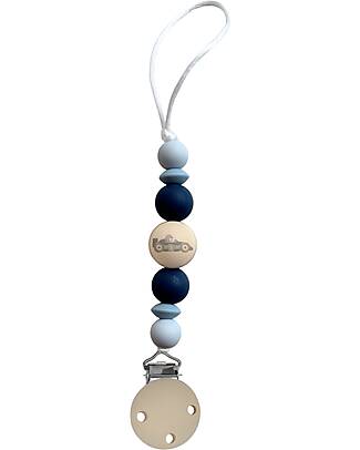 Chewies&more Clip Portaciuccio New Born in Silicone - Massaggiagengive - Blu - Collezione Racecar Catenelle Portaciuccio