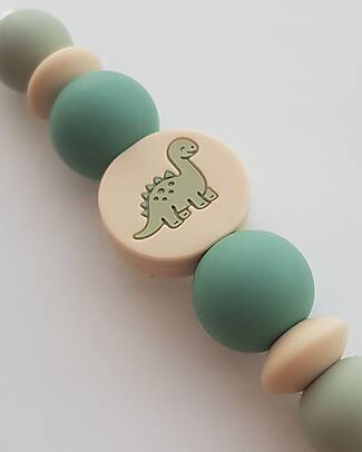 Chewies&more Clip Portaciuccio New Born in Silicone - Massaggiagengive - Verde Acqua - Collezione Dino Catenelle Portaciuccio