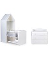 Childhome Arredo Cameretta Completo, Bianco - Armadio Multiuso + Lettino con Sbarre + Cassettiera con Fasciatoio Cassettiere