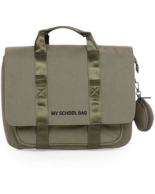Childhome Borsa Scuola - My School Bag - Canvas Kaki - 39 x 31 x 12 cm - con Copertura Antipioggia Zaini Scuola