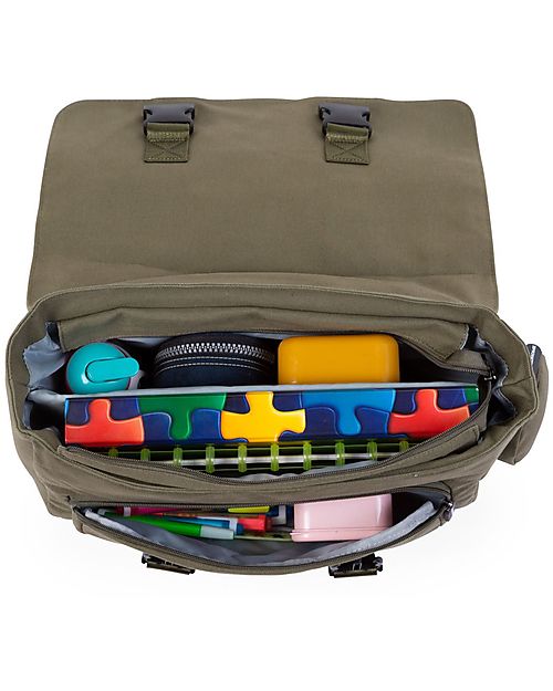 Childhome Borsa Scuola - My School Bag - Canvas Kaki - 39 x 31 x 12 cm - con Copertura Antipioggia Zaini Scuola