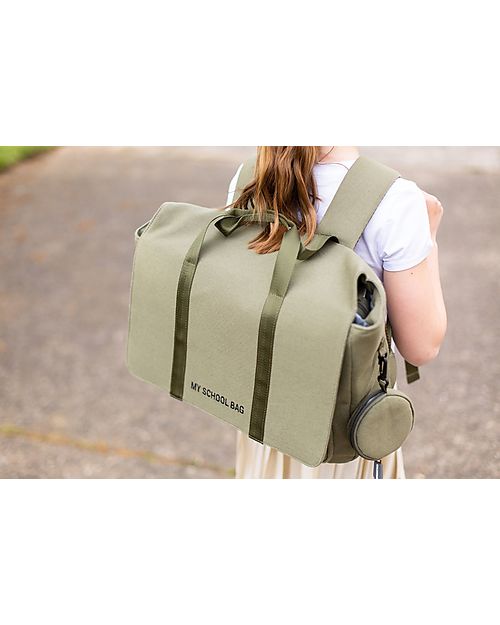 Childhome Borsa Scuola - My School Bag - Canvas Kaki - 39 x 31 x 12 cm - con Copertura Antipioggia Zaini Scuola