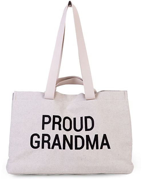 Childhome Borsa Shopper in Canvas Proud Grandma - 50 x 16 x 34 cm - Bianco - Doppio Manico Borse Shopper