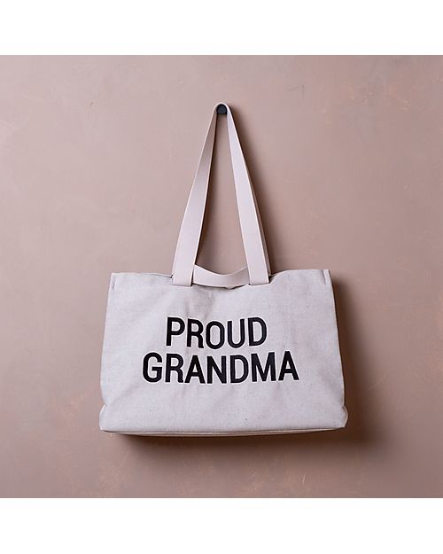 Childhome Borsa Shopper in Canvas Proud Grandma - 50 x 16 x 34 cm - Bianco - Doppio Manico Borse Shopper