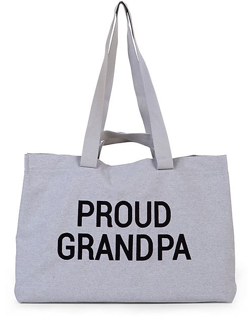 Childhome Borsa Shopper in Canvas Proud Grandpa - 50 x 16 x 34 cm - Grigio - Doppio Manico Borse Shopper