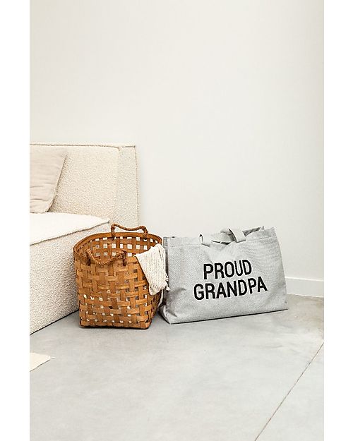 Childhome Borsa Shopper in Canvas Proud Grandpa - 50 x 16 x 34 cm - Grigio - Doppio Manico Borse Shopper