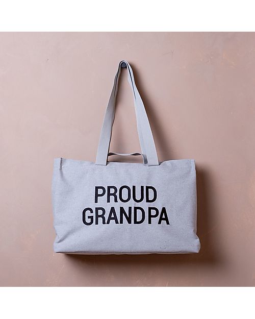 Childhome Borsa Shopper in Canvas Proud Grandpa - 50 x 16 x 34 cm - Grigio - Doppio Manico Borse Shopper