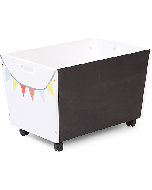Childhome Carrello Porta Giochi in Legno con Ruote, Bianco/Lavagna - 40 x 60 x 39 cm Contenitori Porta Giochi