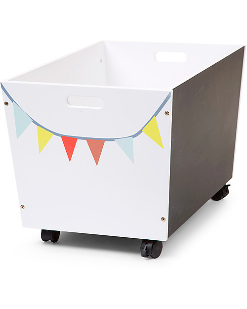 Childhome Carrello Porta Giochi in Legno con Ruote, Bianco/Lavagna - 40 x 60 x 39 cm Contenitori Porta Giochi