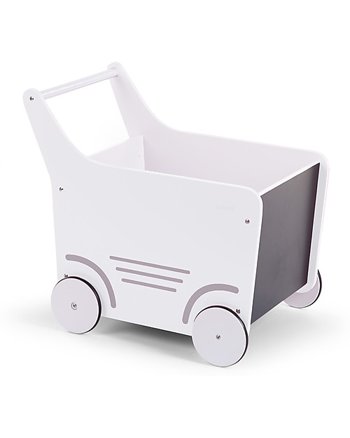 Childhome Carrello Portagiochi in Legno con Lavagna, Bianco - Perfetto per i primi passi! Carrello Primi Passi