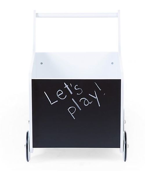 Childhome Carrello Portagiochi in Legno con Lavagna, Bianco - Perfetto per i primi passi! Carrello Primi Passi