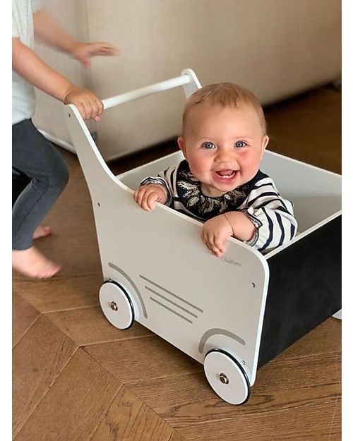 Childhome Carrello Portagiochi in Legno con Lavagna, Bianco - Perfetto per i primi passi! Carrello Primi Passi