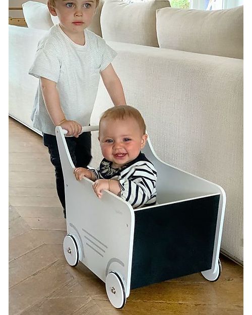 Childhome Carrello Portagiochi in Legno con Lavagna, Bianco - Perfetto per i primi passi! Carrello Primi Passi