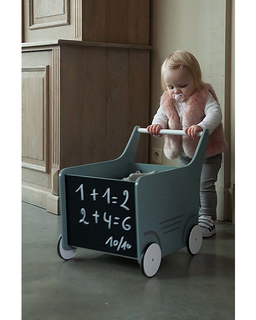 Childhome Carrello Portagiochi in Legno con Lavagna, Grigio Ghiaccio - Perfetto per i primi passi! Carrello Primi Passi