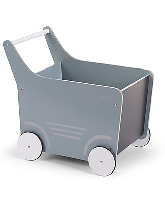 Childhome Carrello Portagiochi in Legno con Lavagna, Grigio Ghiaccio - Perfetto per i primi passi! Contenitori Porta Giochi_