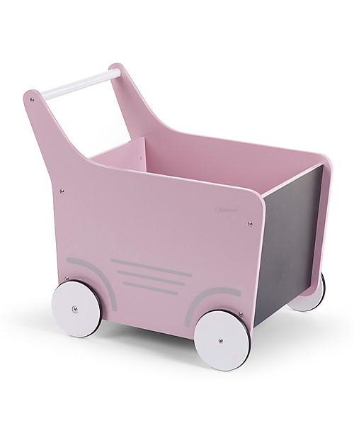 Childhome Carrello Portagiochi in Legno con Lavagna, Rosa Pallido - Perfetto per i primi passi! Carrello Primi Passi