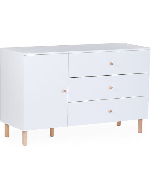 Childhome Cassettiera con Fasciatoio Removibile - Bianco - 3 Cassetti + 1 Anta con Ripiani Cassettiere