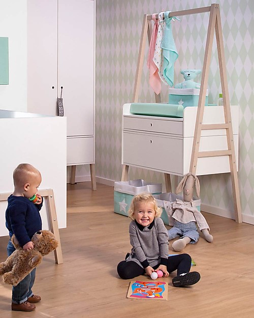 Childhome Cassettiera/Fasciatoio Convertibile Nordic Acacia, Bianco - Si trasforma in scrivania! Cassettiere